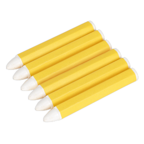 Five Sealey Tyre Marking Crayon pieces, part of the White Pack of 6 (TST13), are arranged in a diagonal line against a white background.