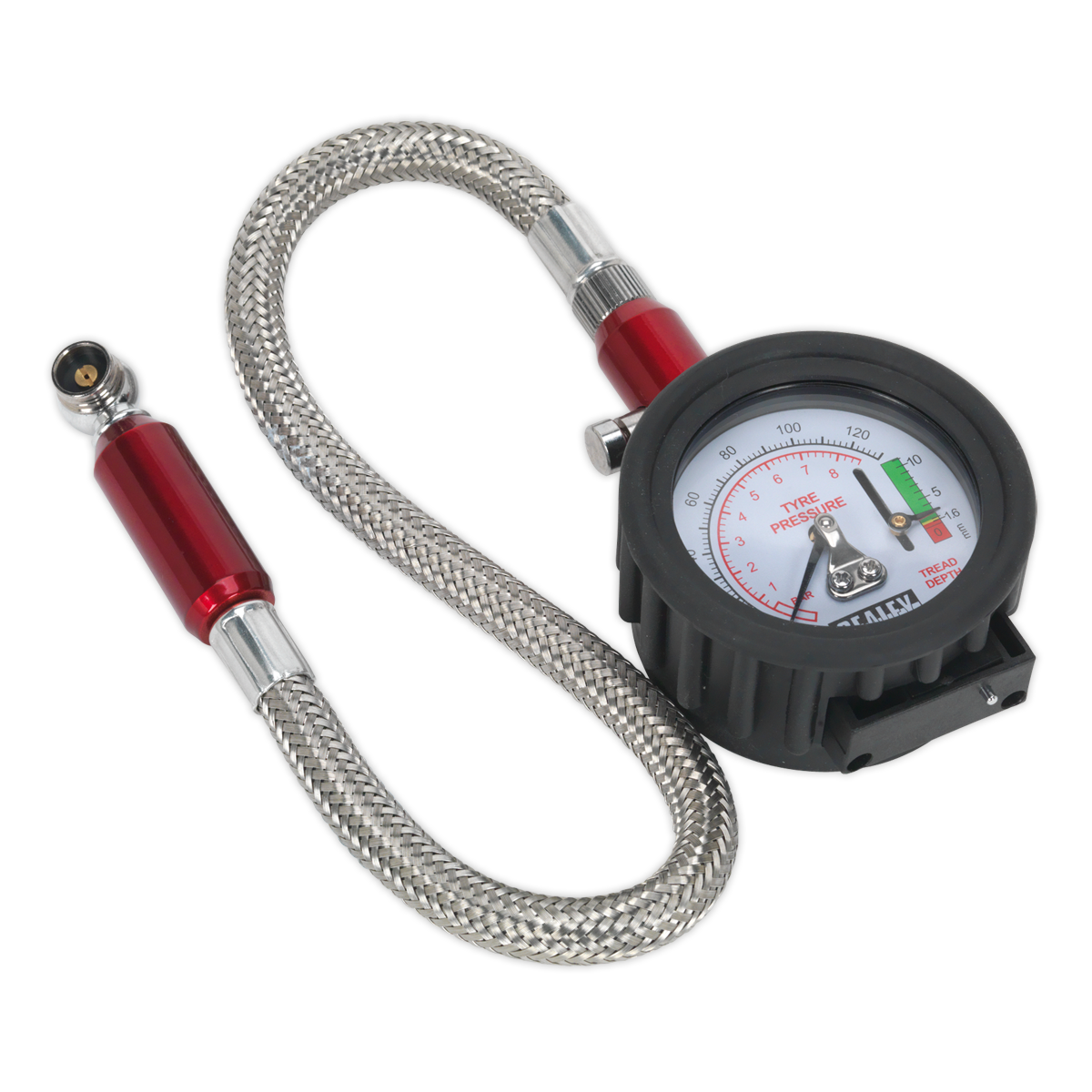 Tyre Pressure Gauge & Tyre Tread Depth Gauge - Flexible Hose 0-8bar(0-120psi) - TSTPDG02 - Farming Parts