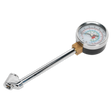 The Sealey Twin Connector Tyre Pressure Gauge, model TSTPG34, features a circular dial display, a high range scale of 0-220psi, and a straight handle.