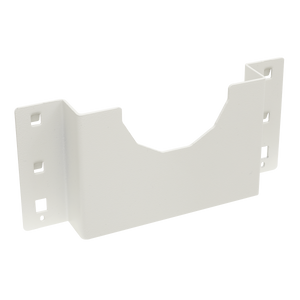 A white, L-shaped Angle Grinder Holder 85mm - TTS43 by Sealey, featuring multiple square holes on its sides, perfect for mounting on PerfoWall panels.