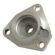 The Tacho Drive Housing (Sparex Part No. S.41568) is a triangular metallic mechanical part featuring three circular holes at its corners and a central cylindrical cavity, commonly found in Massey Ferguson machinery.