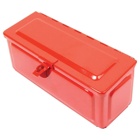 The Sparex Tool Box (Sparex Part No. S.42931) is crafted from red metal, featuring a hinged lid and a sturdy latch on the front.