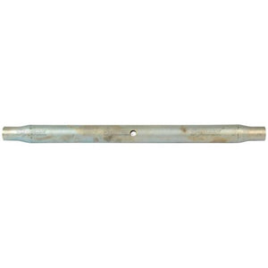 A Sparex Top Link Centre Tube - S.15657, featuring a zinc-coloured finish, tapered ends, and a central hole, lies horizontally on a white background.