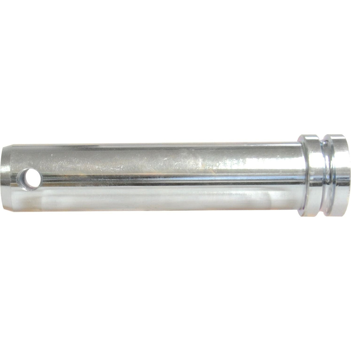 The Sparex Top Link Pin 45x130mm Cat. 4 (Sparex Part No. S.118464) is a metal pin with a cylindrical shape, featuring a hole near one end and a ridged section on the opposite end.