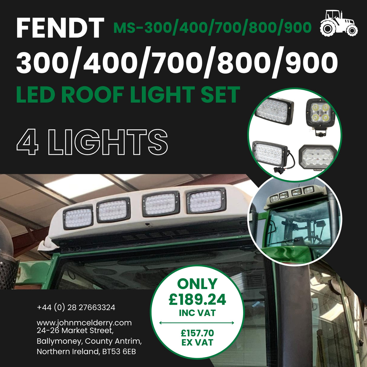 Fendt 300/400/700/800 & 900 Series LED Roof Light Set - 4 Lights