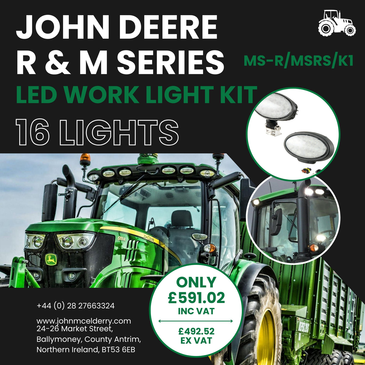 John Deere R & M Series LED Workight Kit - 16 Lights