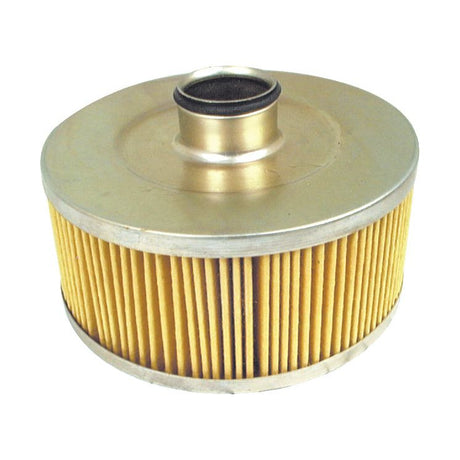 The Transmission Filters - Element (Sparex Part No. S.76288) from Sparex is a cylindrical air filter crafted with yellow pleated paper and a central metal opening on top, making it ideal for Case IH transmission filters.