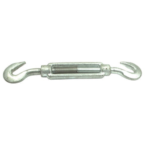 The Sparex Turnbuckle - Hook/Hook,⌀: M16 - S.21065, classified as DIN 1480 with two hooked ends and a threaded body, is designed for adjusting tension to the maximum load.
