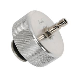 Image of the Coolant Pressure Test Cap - Ford/Volvo - VS006F by Sealey, featuring a knurled body and nozzle for attachment, showcasing the precision typical of testing equipment.