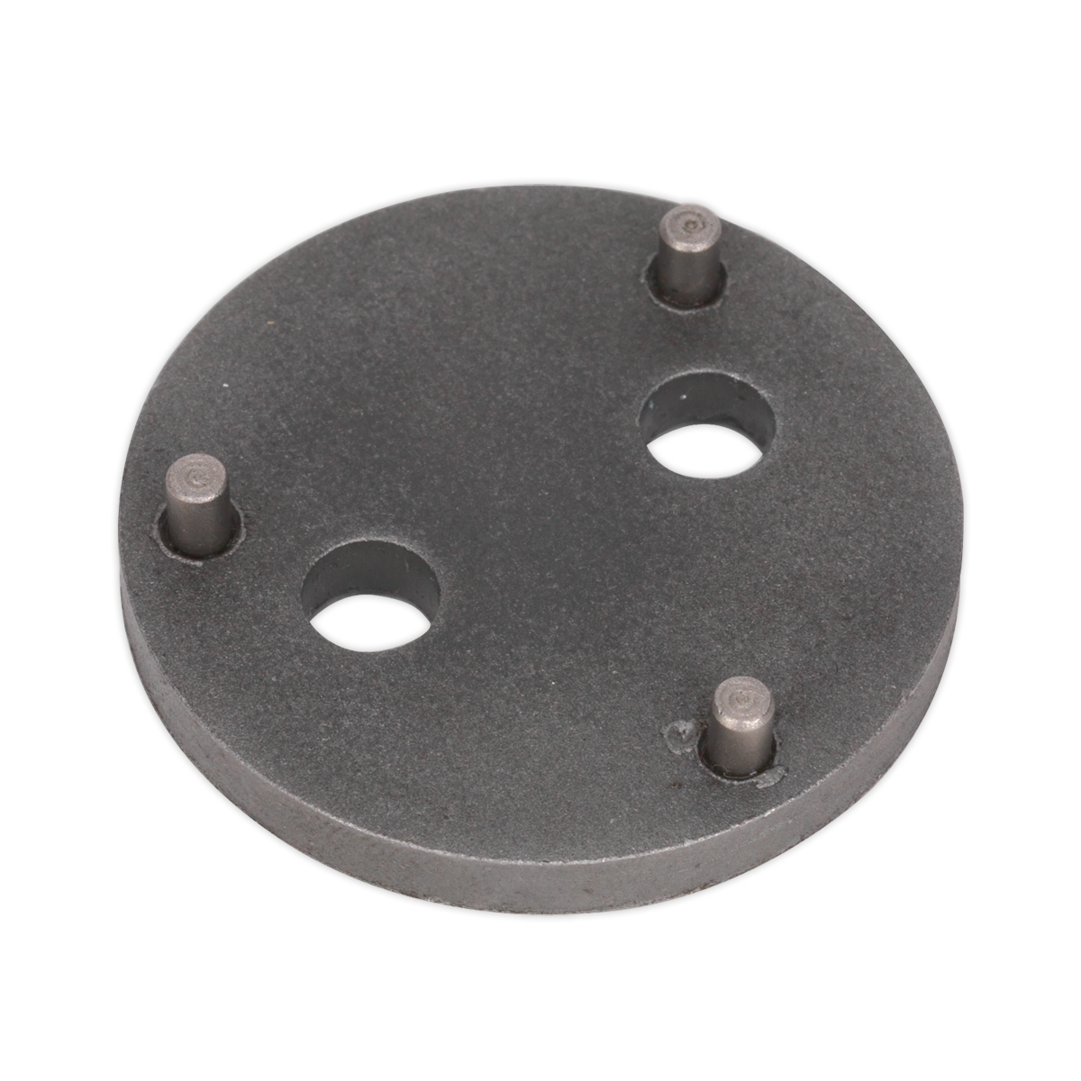 Sealey's Rear Brake Piston Wind-Back Adaptor - VAG - VS02821 is a circular metal plate with four protruding pins and two holes, designed specifically as an adaptor for rear brake calipers on VAG vehicles.