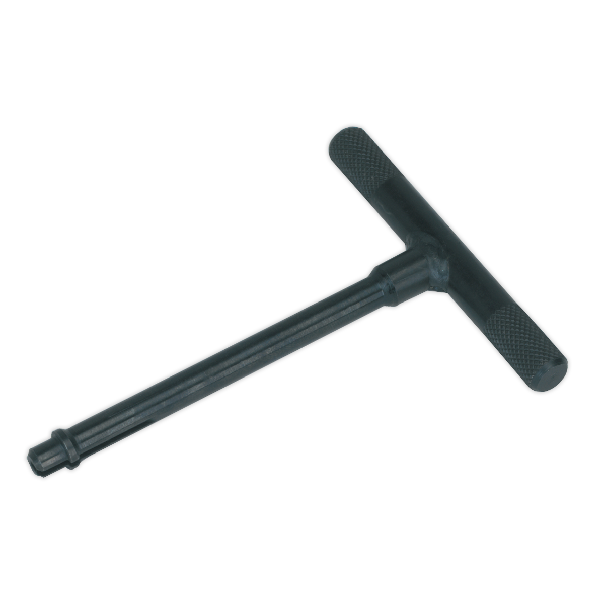 The Sealey Parking Brake Tool - Mercedes - VS0352 is a metal T-handle hex wrench with a long shaft and textured grips at each end of the T-bar, featuring a T-shaped design for easy installation.