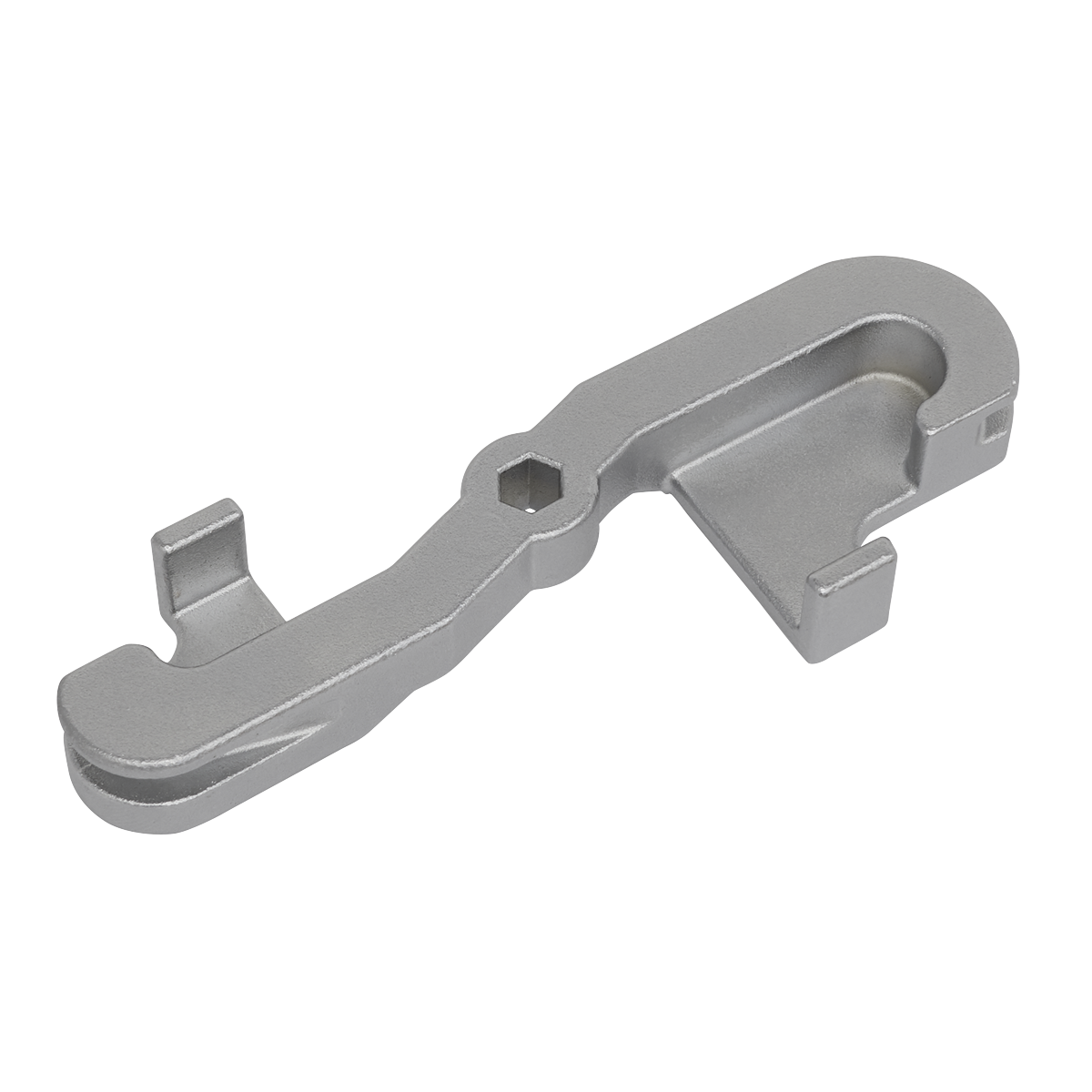 The Sealey Brake Pipe Bender - Handheld - VS0375, a metal tool with multiple hooks and a central 6mm hex slot designed for mechanical or technical purposes, is shown on a white background.