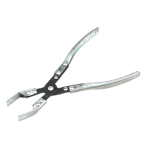 Introducing the Parking Brake Spring Pliers - VS054 by Sealey, a pair of metal pliers with black and silver handles, featuring a spring-loaded mechanism designed for gripping and manipulating objects.