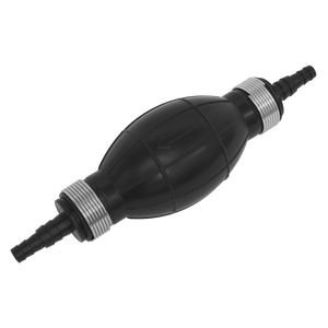 A Fuel Pump Priming Tool - VS071 by Sealey, in black rubber, comes with two attachable ends featuring ribbed connectors, making it ideal for fuel line maintenance in commercial vehicles.