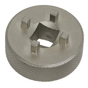 Coolant Pump Thermostat Key - VAG - VS0924 by Sealey, featuring a threaded metal insert with four prongs and a square hole in the center, designed for fastening or coupling components—ideal as a VW Golf tool.