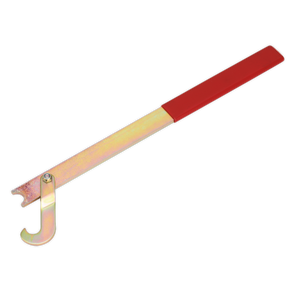 Close-up of the Sealey Viscous Fan Holding Tool - VS095, featuring a vinyl dipped red handle, designed for adjusting or fastening circular objects and removing retaining nuts.