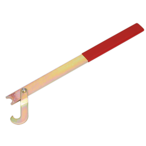 Close-up of the Sealey Viscous Fan Holding Tool - VS095, featuring a vinyl dipped red handle, designed for adjusting or fastening circular objects and removing retaining nuts.