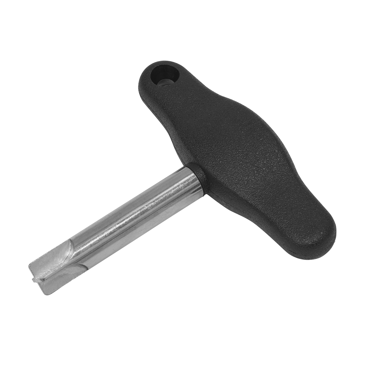 The Sealey T-Handle Vehicle Service Screwdriver 1.8mm - VS0952 features a T-shaped metal and plastic handle with a black grip and a cylindrical shaft, specifically designed for restricted access tasks.