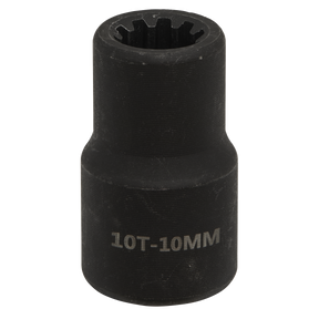 A black, cylindrical brake caliper socket by Sealey featuring a 10mm 10-point design with a 1/2" square drive and "VS0983" engraved on its side. Perfect for VAG vehicles.