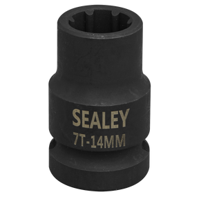 A Sealey Brake Caliper Socket 1/2"Sq Drive 14mm 7-Point (VS0985) tool, perfect for mechanical and automotive use, particularly with VAG vehicles.