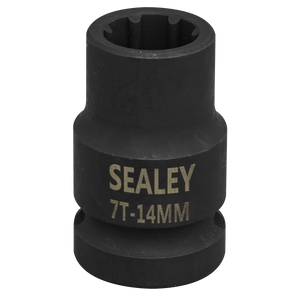 A Sealey Brake Caliper Socket 1/2"Sq Drive 14mm 7-Point (VS0985) tool, perfect for mechanical and automotive use, particularly with VAG vehicles.