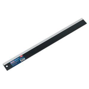 A Sealey Technician's Straight Edge 610mm - VS1481, featuring black steel construction with both metric and imperial measurements, perfect for precision tasks such as checking feeler gauges or measuring distances during engine overhauls.