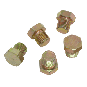 Five hexagonal bolts from Sealey, including an M15 sump plug, are arranged in a scattered pattern on a white background.