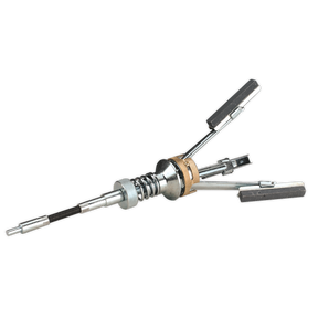 A Cylinder Hone Triple Leg Ø50-175mm with 75mm Medium Stones by Sealey, featuring extendable legs, a threaded central rod, and adjustable spring tension.