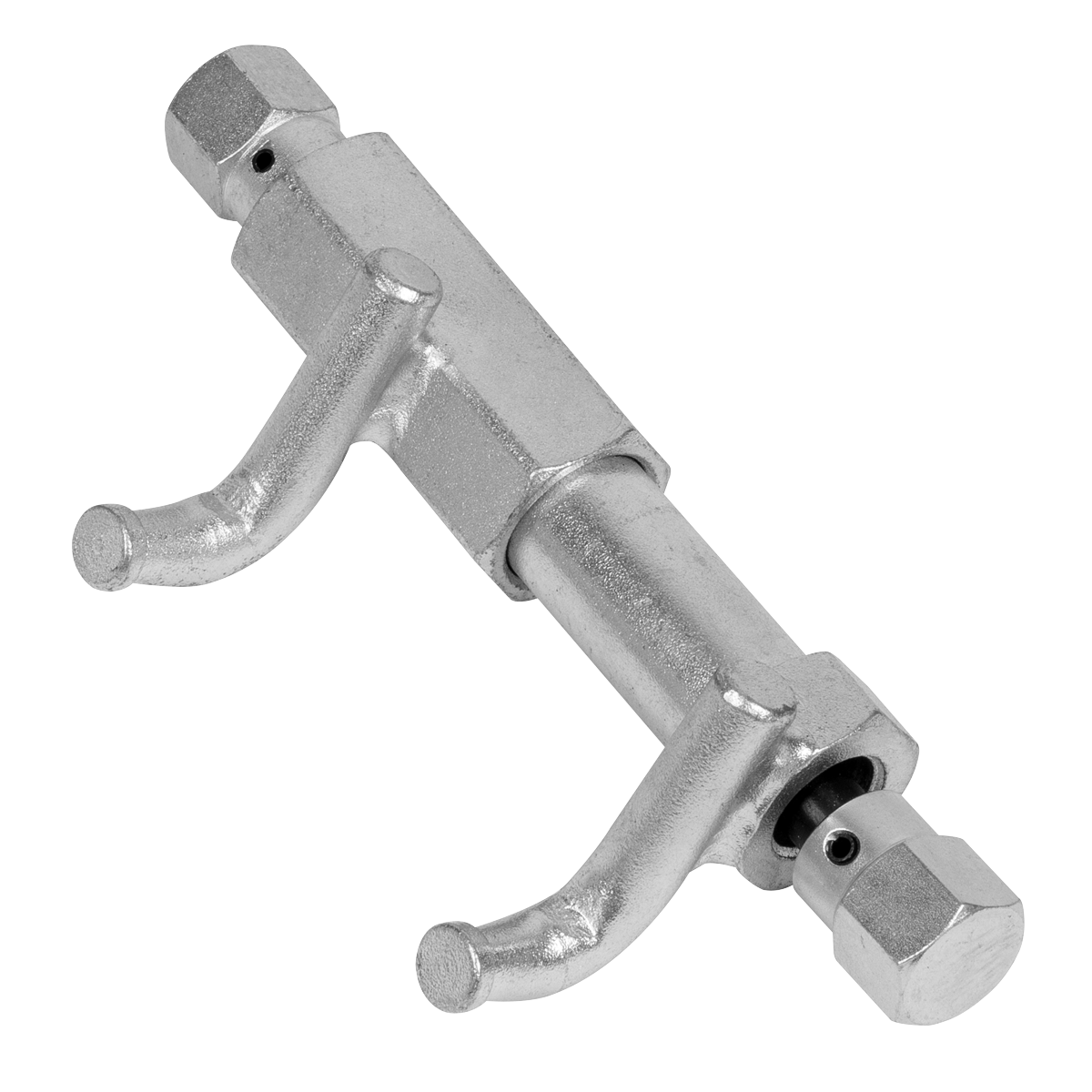 The Sealey Exhaust Spring Clamp Removal Tool - VAG - VS1638 is a robust steel tool featuring two handles and hexagonal ends, designed specifically for the safe removal and installation of pipe or plumbing tasks, isolated on a white background.