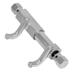 The Sealey Exhaust Spring Clamp Removal Tool - VAG - VS1638 is a robust steel tool featuring two handles and hexagonal ends, designed specifically for the safe removal and installation of pipe or plumbing tasks, isolated on a white background.