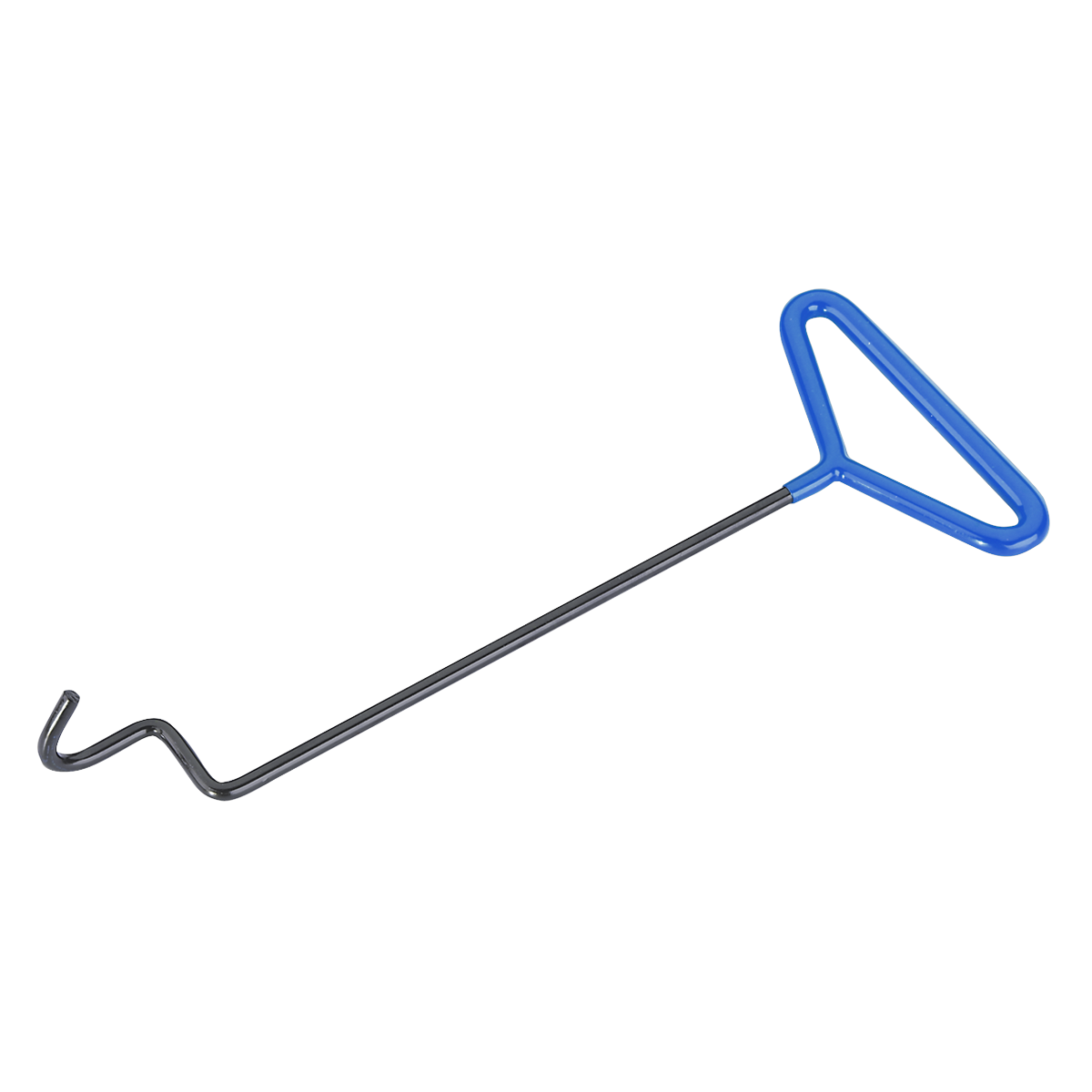 The Exhaust Doughnut Puller Tool - VS163 by Sealey features a blue dipped vinyl handle and a hook at the other end, making it suitable for manual tasks or positioning objects.