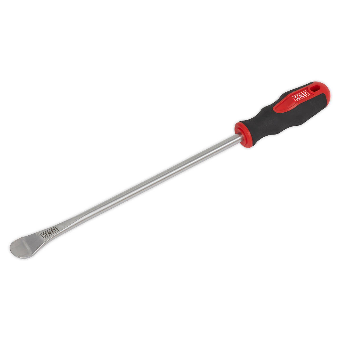 Introducing the Deluxe Tyre Lever 375mm - VS1818 from Sealey, a robust metal hand tool featuring a durable black and red moulded handle, perfect for prying or scraping tasks.