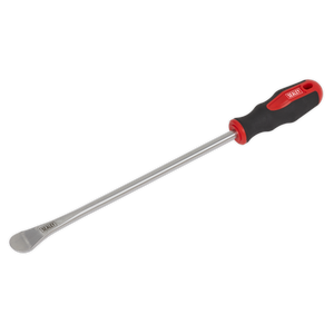 Introducing the Deluxe Tyre Lever 375mm - VS1818 from Sealey, a robust metal hand tool featuring a durable black and red moulded handle, perfect for prying or scraping tasks.