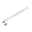 The image shows a Sealey Long Reach Compression Tester Adaptor - VS200/A, featuring a silver valved extension bar with male and female ends, along with two caps. It's ideal for compression testing on modern engines.