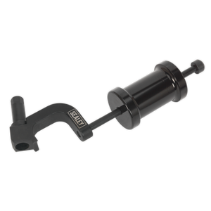 A black, clamp-like tool with a cylindrical component, featuring the word "Sealey" engraved on the metal, specifically designed for efficient diesel injector removal; introducing the Diesel Injector Lifter - VS2040.