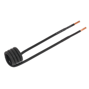 A black induction coil with insulated handles, used for induction heating processes. Product: Sealey Induction Coil - Direct Ø32mm (Model No VS2307).