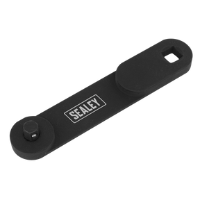 The Sealey Automatic Gearbox Filler Wrench 3/8"Sq Drive - Jaguar - VS266 features a square socket on one end and a round pivot point on the other, making it ideal for working on components such as the oil filler bung of a 6HP26 automatic transmission. The brand name "SEALEY" is prominently printed in white in the center of the black wrench.