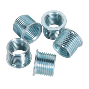 Five Sealey Thread Inserts M12 x 1.25mm for VS311 Pack of 5, Model No. VS311.04, arranged on a white background.