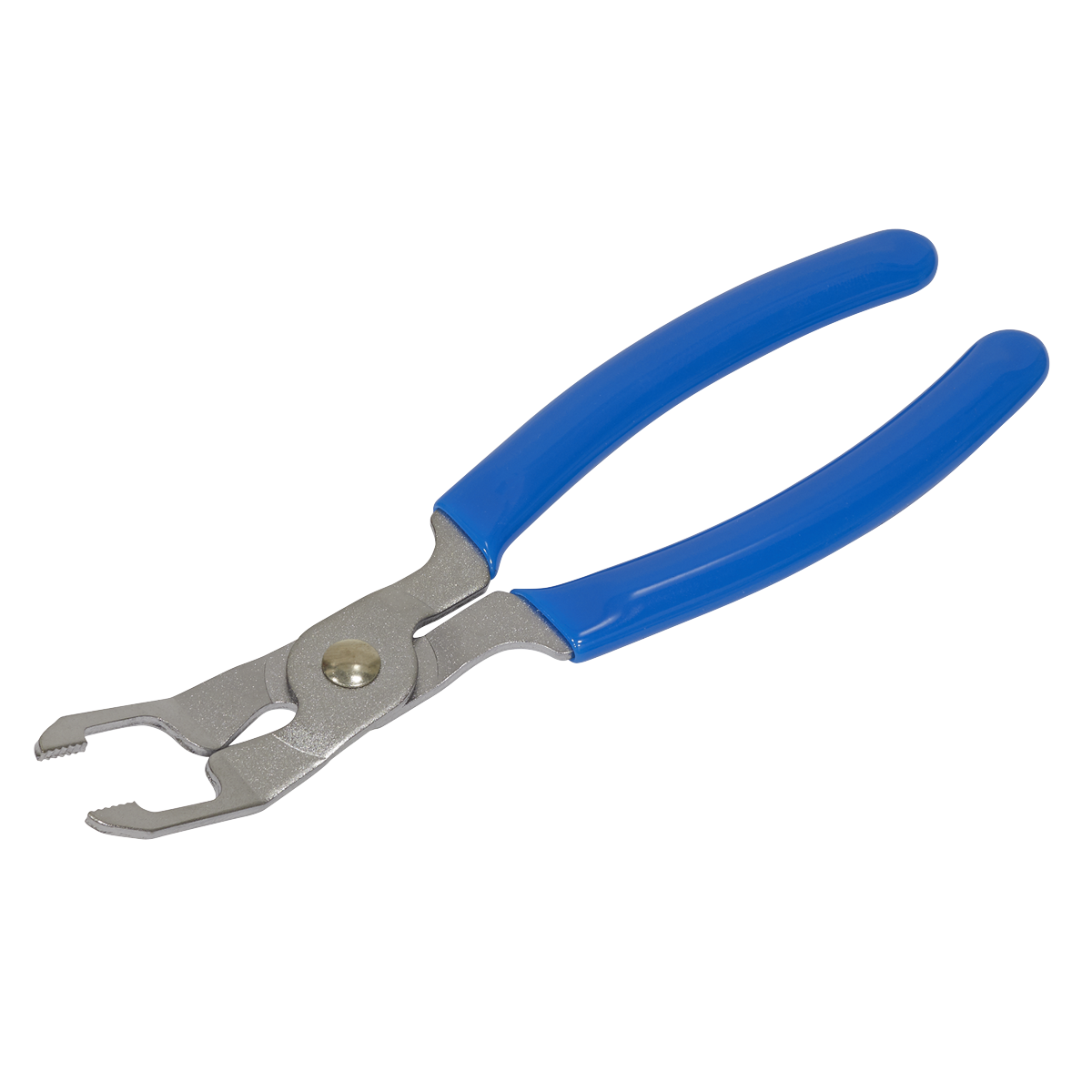 Introducing the Glow Plug Connector Pliers - VS316 by Sealey, featuring bright blue soft grip handles designed for installing and removing snap rings.