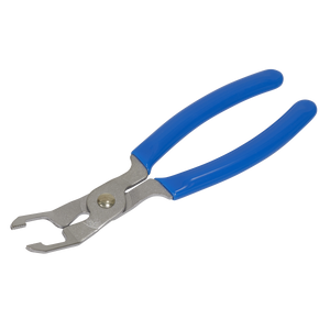 Introducing the Glow Plug Connector Pliers - VS316 by Sealey, featuring bright blue soft grip handles designed for installing and removing snap rings.