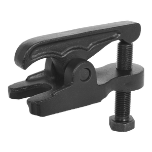 The Sealey Ball Joint Splitter - Commercial - VS3812 is a black metal ball joint separator crafted from chemically blackened forged steel, featuring a threaded screw and adjustable jaws, specifically designed for automotive and commercial applications.