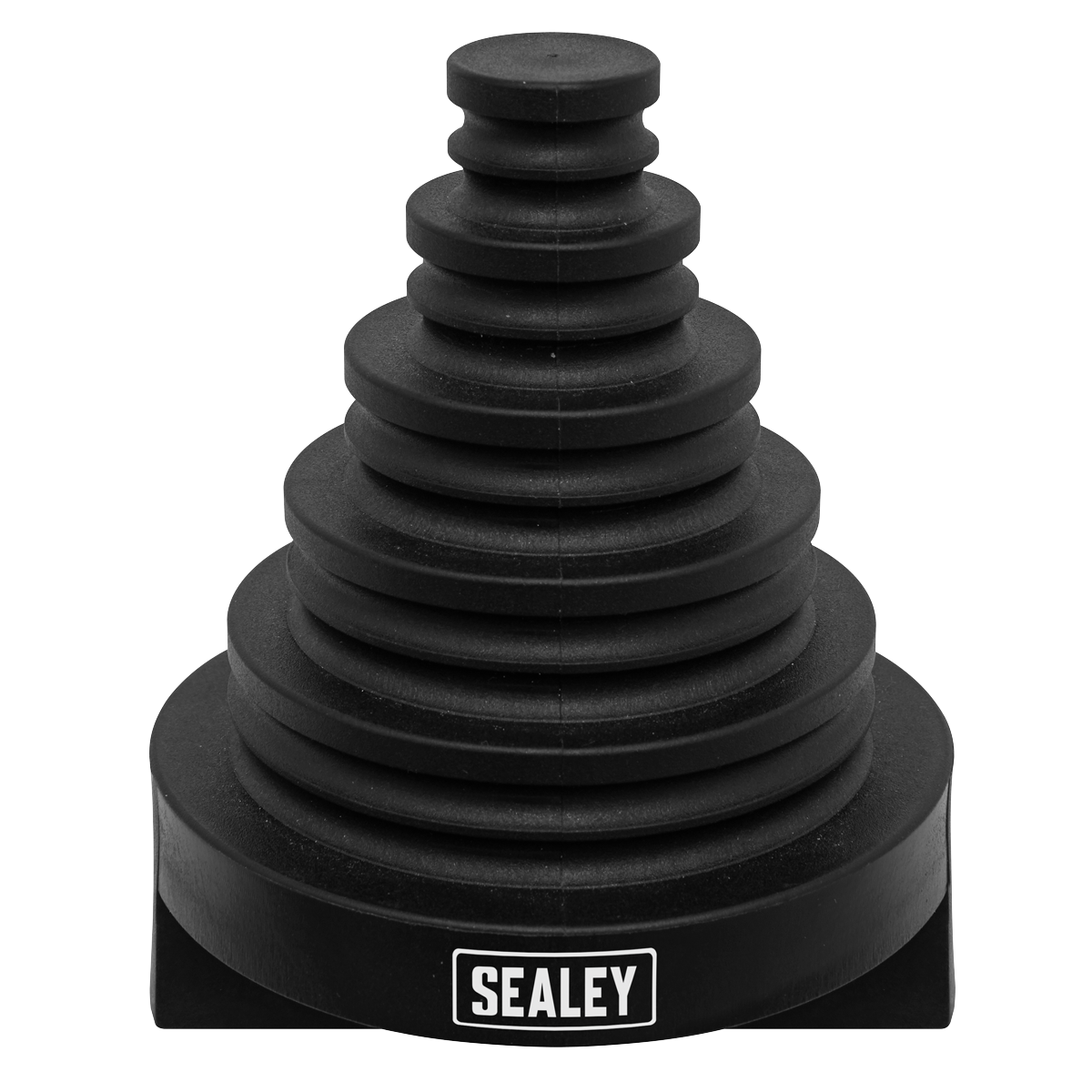 The Sealey rubber gaiter set, designed in a black pyramid shape on a rectangular base, is ideal for use with the Sealey Brake Pipe Bending Tool - VS5057 in various automotive applications.