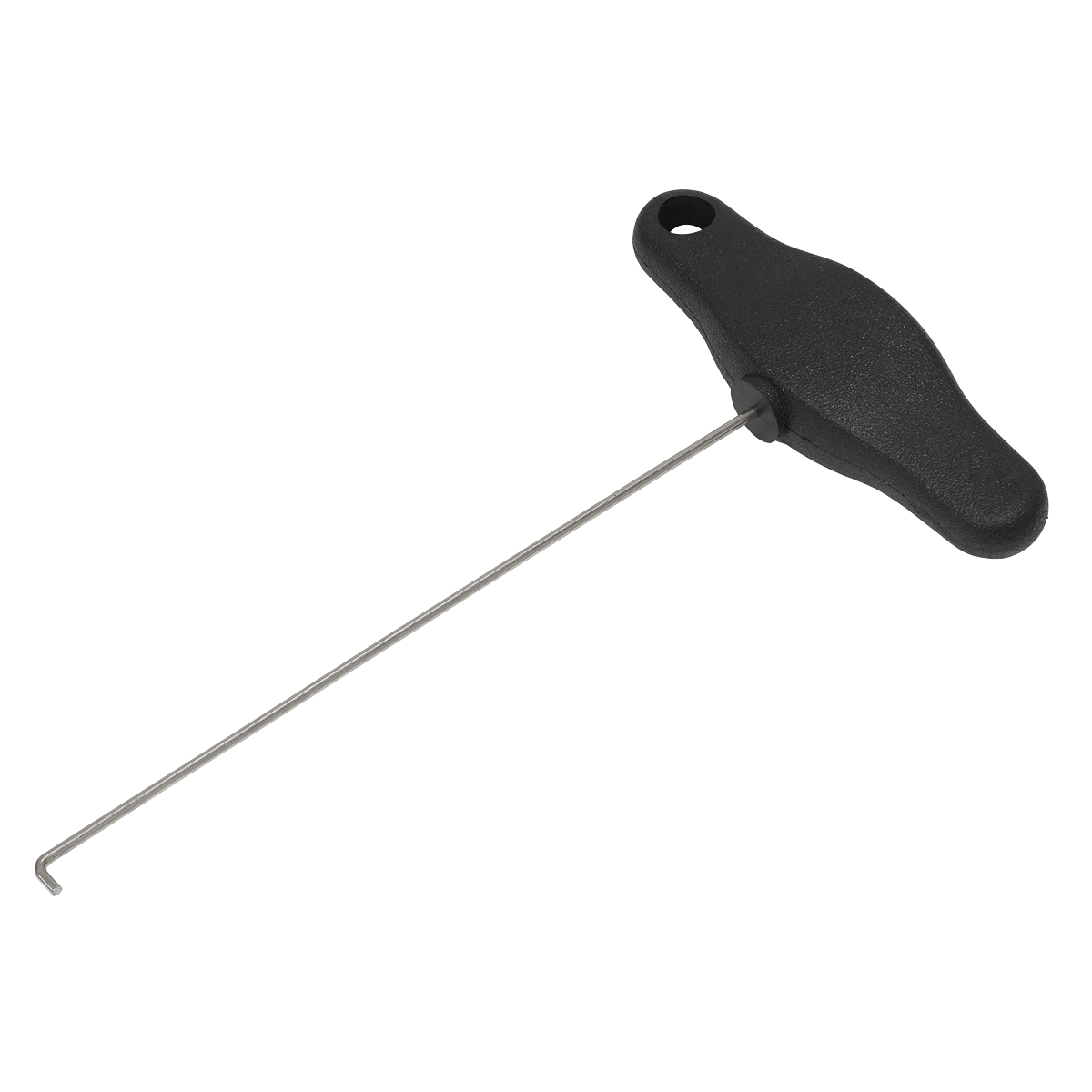 Introducing the Airbag Removal Tool - Land Rover - VS5212 by Sealey: a metal tool featuring a long thin shaft ending in a small hook and equipped with a black plastic handle, perfect for airbag module removal on Land Rover vehicles.