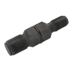 Introducing the Sealey Spark Plug Thread Chaser 14 & 18mm - VS525, a precision-engineered tool with dual ends and a central hexagonal section for wrench tightening. Crafted to minimize cross-threading damage, it features visible ridges on both ends for secure and efficient fastening.