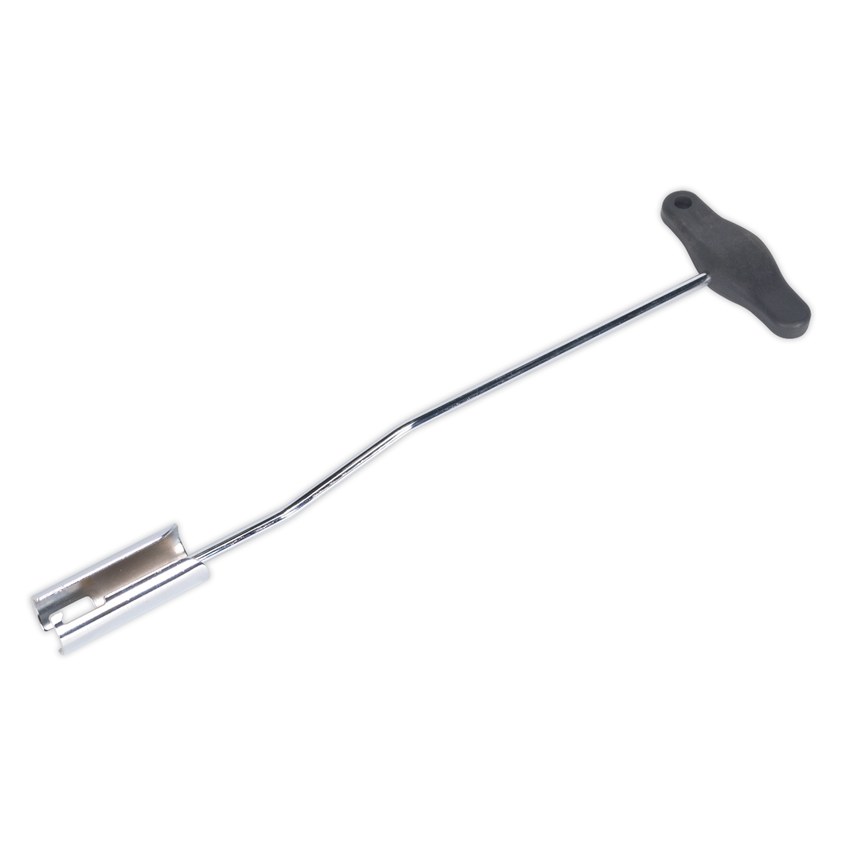 A T-shaped bone marrow biopsy needle featuring a silver shaft and a black handle, similar in design to the Sealey Spark Plug Lead Tool - VAG - VS5293 used for spark plug removal in VAG vehicles.