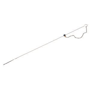 The Engine Dipstick 600mm - Audi - VS600ED by Sealey is a long metal rod with a small loop at one end, a chain attached near the loop, and a narrow, thin tip at the other end, designed for checking engine oil levels in Audi vehicles.