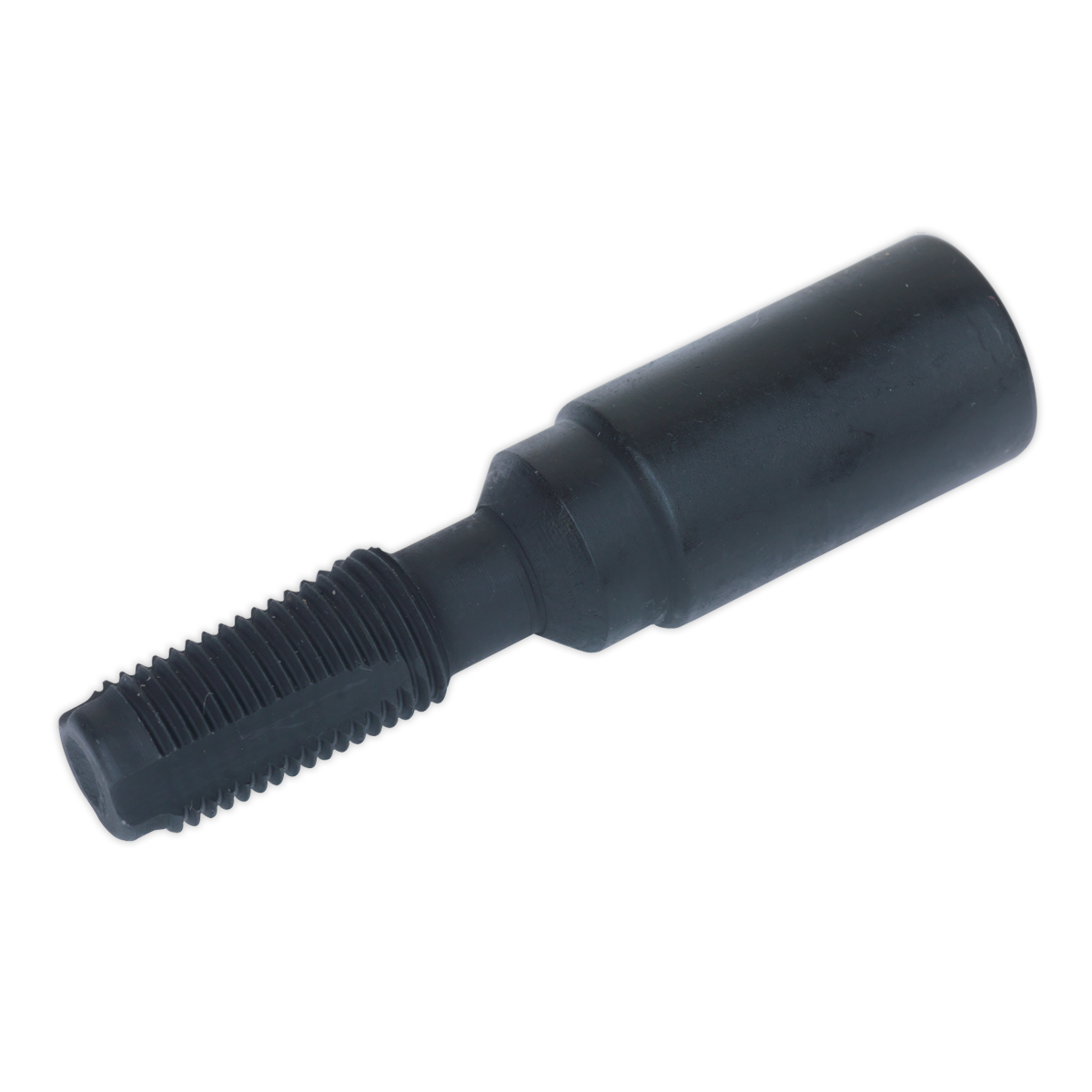 The Sealey Spark Plug Thread Chaser 12mm - VS724 is a black plastic cylindrical insert with a ridged, screw-like end, specifically designed to prevent cross-threading damage.