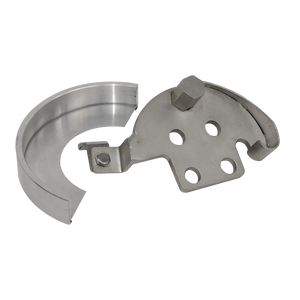 The Sealey Stretch Belt Installation Tool — VS790 is expertly designed for Ford and Volvo vehicles. This tool features a metal bracket with a curved component and multiple holes, making it perfect for mounting or joining machinery parts. It ensures efficiency and precision, saving you time on your installation tasks.