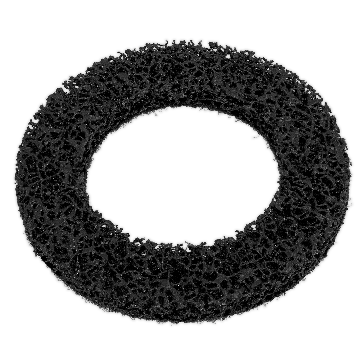 A black porous circular gasket with an open center, resembling a textured ring made of sponge-like material, similar to the Sealey Cleaning Disc for VS8001 - VS8001A.