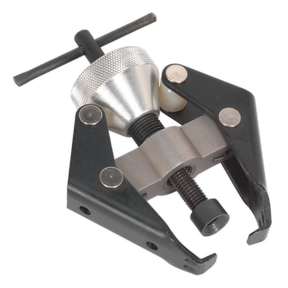 The Wiper Arm Puller Heavy-Duty - VS807 by Sealey is a robust metal bearing puller with a three-jaw design, equipped with a T-handle for tightening and a central screw mechanism, perfect for removing bearings or performing alternator bearing removal.